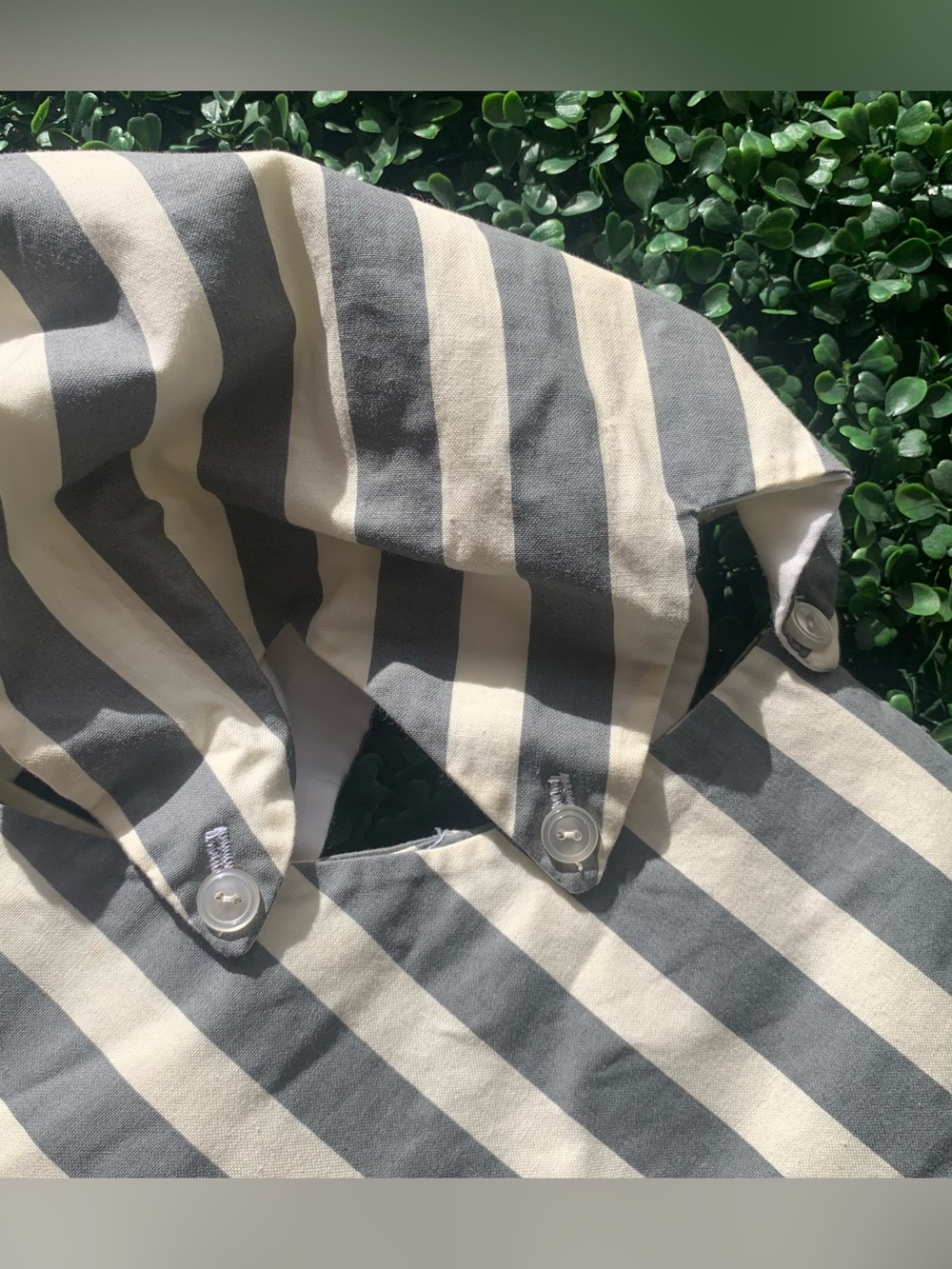 Vintage 70s stone gray & cream striped cotton tabernacle cut-out prairie hat - Picture 3 of 11